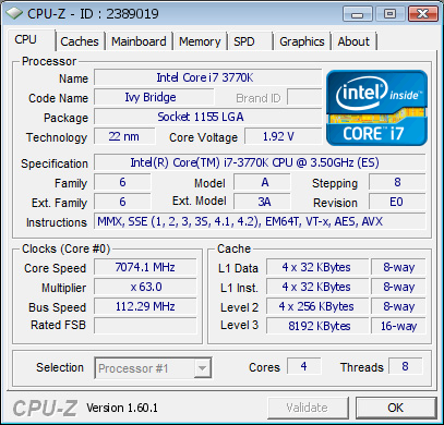 Core i7-3770K разогнан до 7074 МГц