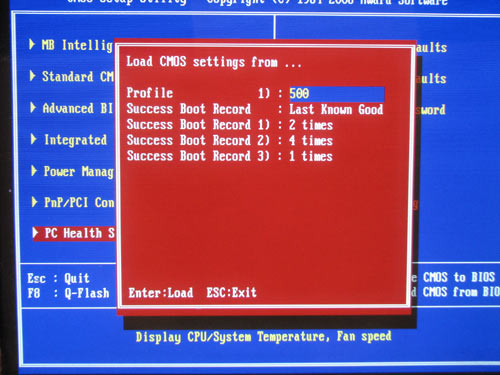Gigabyte EP45-UD3 загрузка профиля CMOS