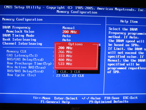 ECS A780GM-A Ultra выбор частоты памяти