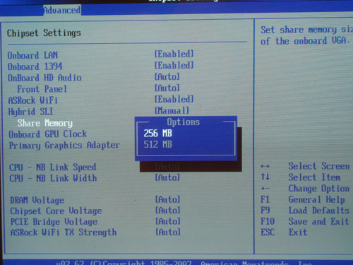 ASRock K10N780SLIX3-WiFi GPU memsize