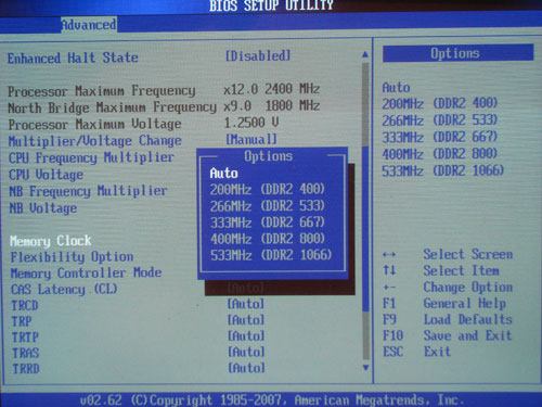  ASRock K10N780SLIX3-WiFi выбор частоты памяти 