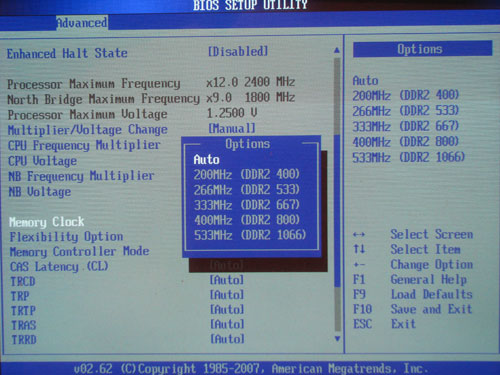 ASRock K10N780SLIX3-WiFi выбор частоты памяти