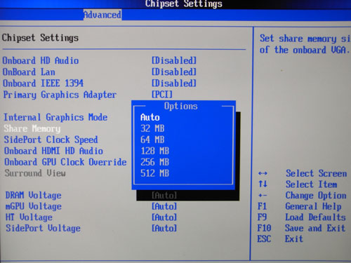 ASRock M3A780GXH/128M GPU MemSize