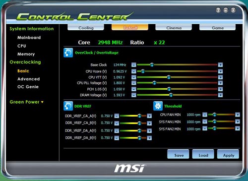 MSI H57M-ED65 Control Center