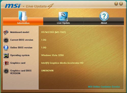 MSI H57M-ED65 LiveUpdate