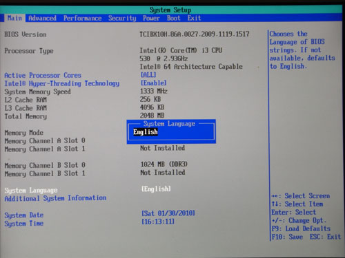 Intel DH55TC языки