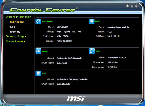 MSI 890GXM-G65 разгон Control Center