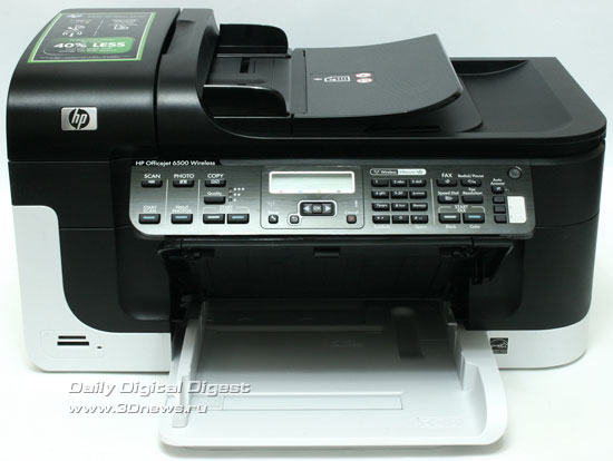 HP Officejet Pro 6500 Wireless E709n. Вид спереди с приподнятым приемным лотком HP Officejet Pro 6500 Wireless E709n. Вид спереди с приподнятым приемным лотком