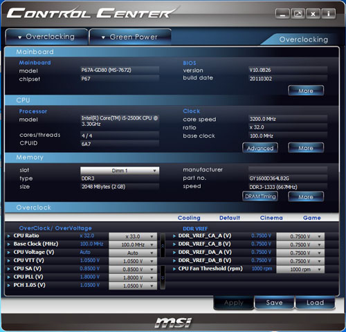 MSI P67A-GD80 Control Center