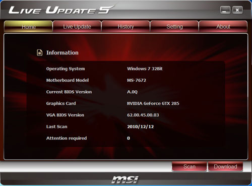 MSI P67A-GD80 Live Update Windows