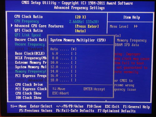 Gigabyte X58A-OC частота памяти