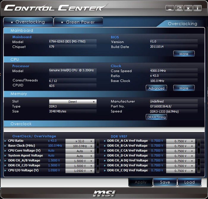 MSI X79A-GD65 (8D) Control Center