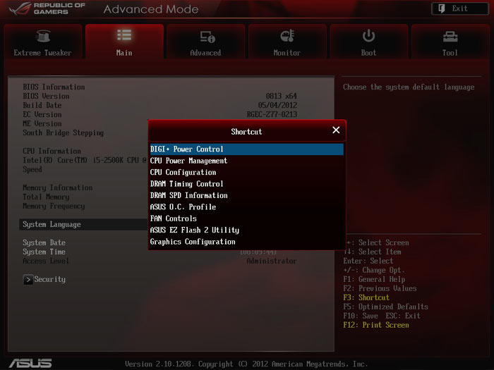 ASUS Maximus V Gene Shortcut