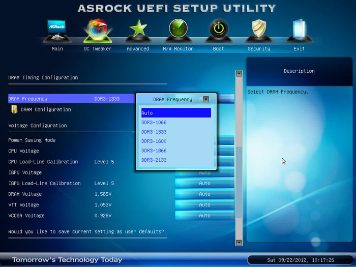 ASRock Z77E-ITX частота памяти