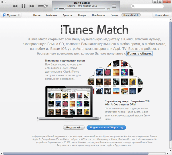  Настройка функции iTunes Match 