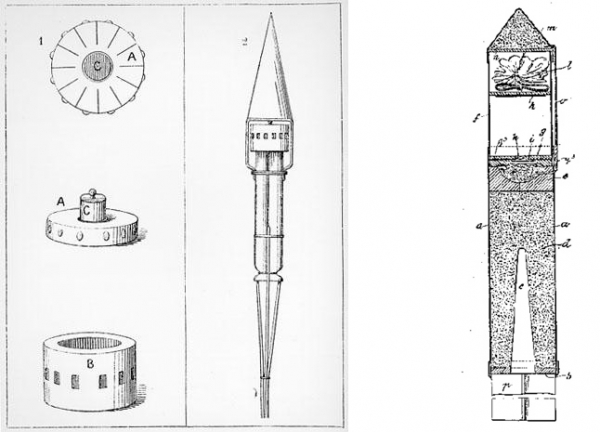  Чертежи ракет Амиди (слева) и Нобеля (справа) 