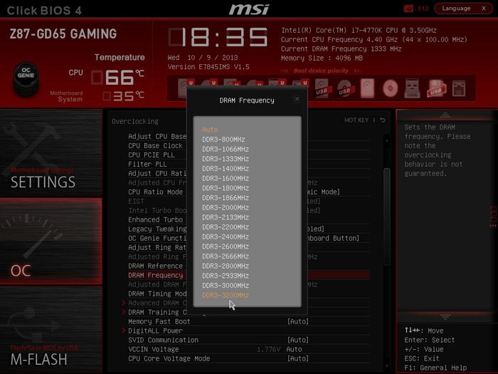  MSI Z87-GD65 частота памяти 
