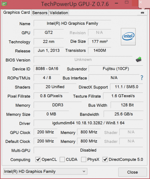  Fujitsu LifeBook U904: GPU information 