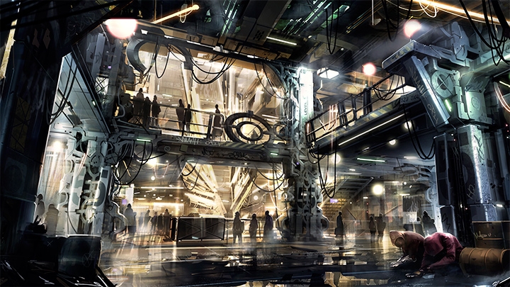 Концепт-арт Deus Ex Universe, изображающий гетто антиутопического города