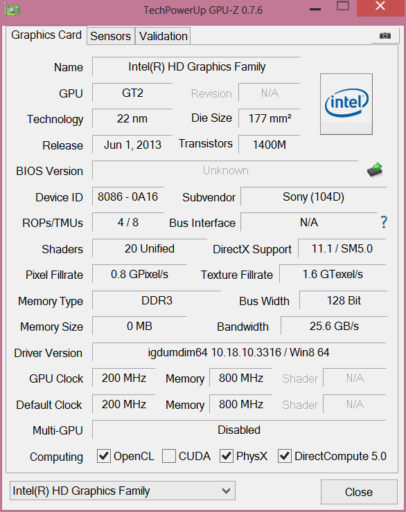 Sony VAIO Fit 15A multi-flip system information: integrated GPU