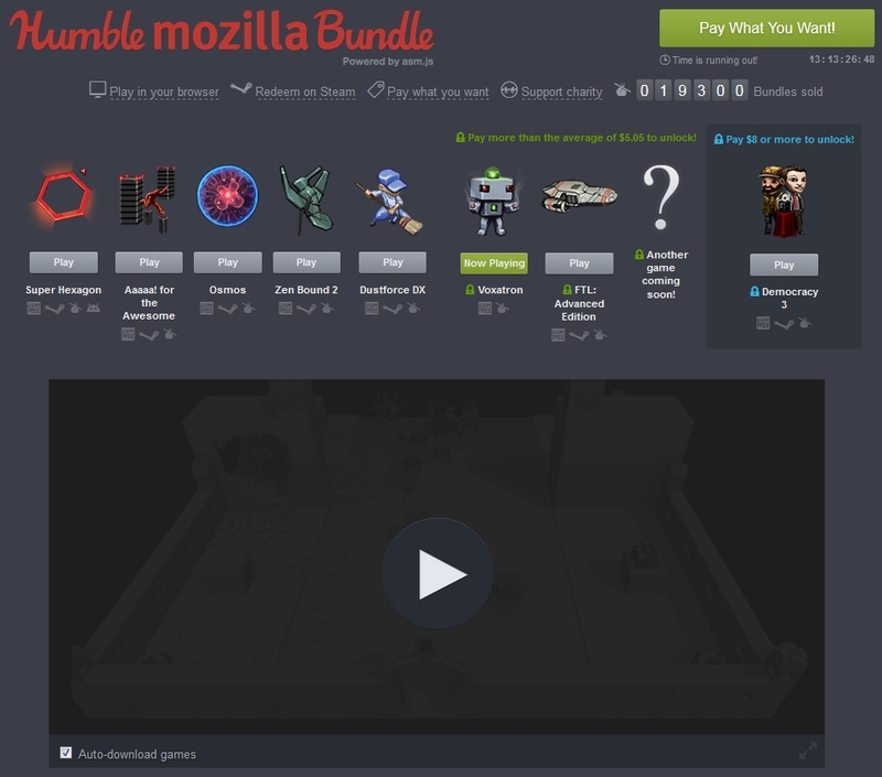 Страница проекта Humble mozilla Bundle