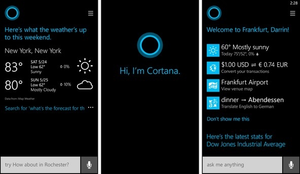 Работа Cortana на Windows Phone