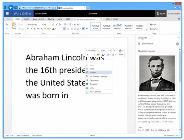 Поиск Bing в Word Online