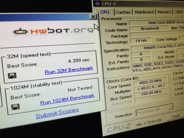 Скриншот из CPU-Z и SuperPi