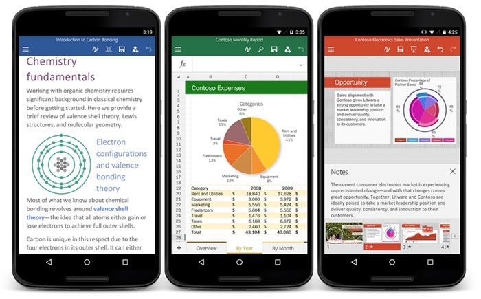 Word, Excel and PowerPoint for Android-smartphone