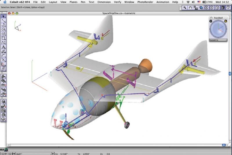  Схема размещения гибридной двигательной установки и органов управления ракетоплана SpaceShipOne 