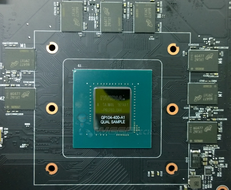 Графический процессор GP104 и память GDDR5X крупным планом