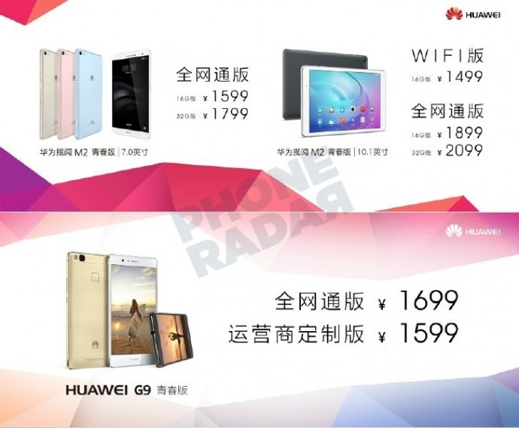 Huawei анонсировала смартфон G9 Lite и планшет MediaPad M2 7.0