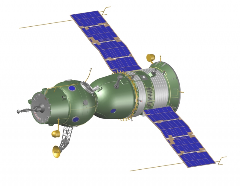 Космический корабль «Союз» 7К-ОК с активным стыковочным узлом. Графика А. Шлядинского