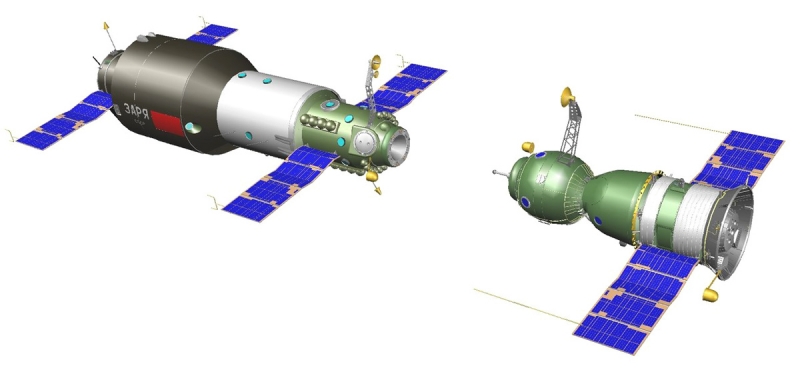 Корабль «Союз-11» стыкуется со станцией «Салют-1». Графика А. Шлядинского
