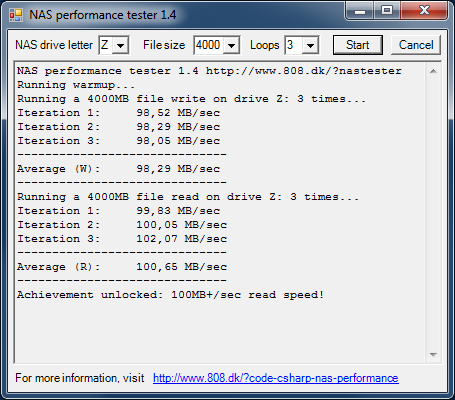  Производительность Thecus N2810 с зашифрованным дисковым массивом уровня RAID 1 и файловой системой BTRFS 