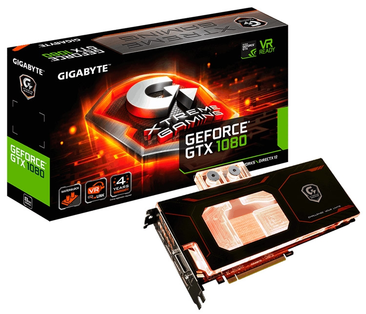 Видеокарта Gigabyte GeForce GTX 1080 Xtreme Gaming WaterForce WB 8G (модель GV-N1080Xtreme WB-8GD)