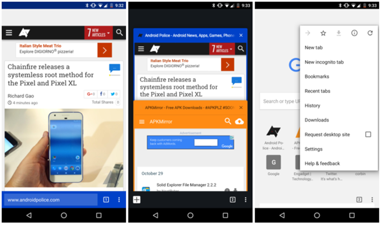 Chrome для Android адаптируют для одноручного использования