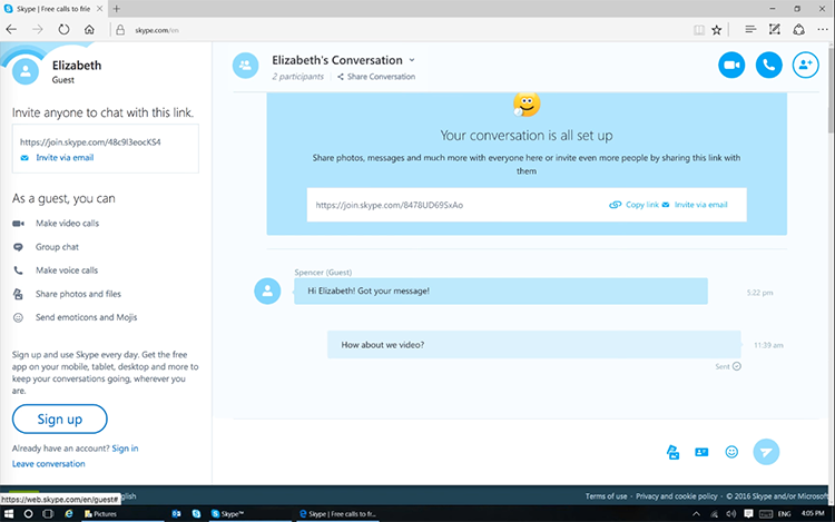 Skype for Web теперь можно использовать без аккаунта