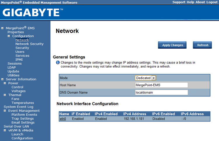  Лезвийный сервер Gigabyte H230-R4C - веб-интерфейс 