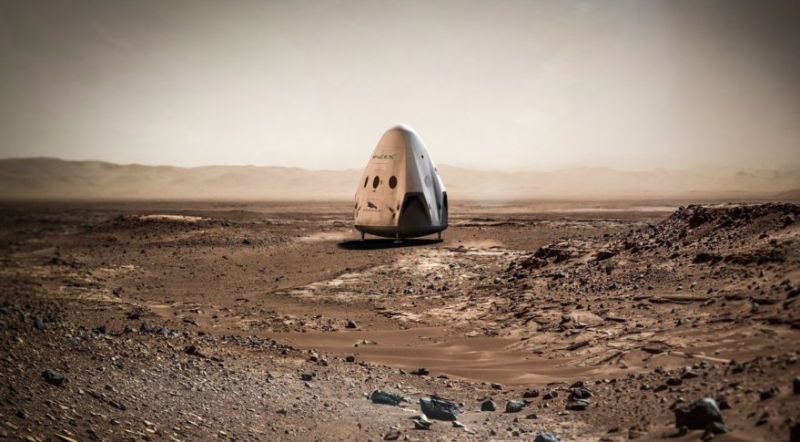  Автоматическая станция Red Dragon после посадки на Марс в представлении художника (графика SpaceX) 