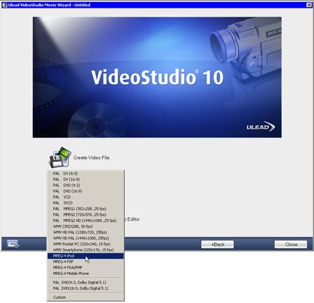 Ulead Video Studio 10 настройки экспорта видео