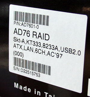  DFI AD76-RAID label 