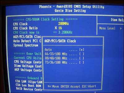 PCI and AGP frequencies
