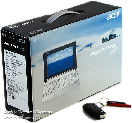 Acer Aspire One поставляется в компактной картонной коробке