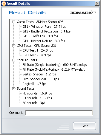 Acer Aspire One – результаты в графическом тесте 3DMark03