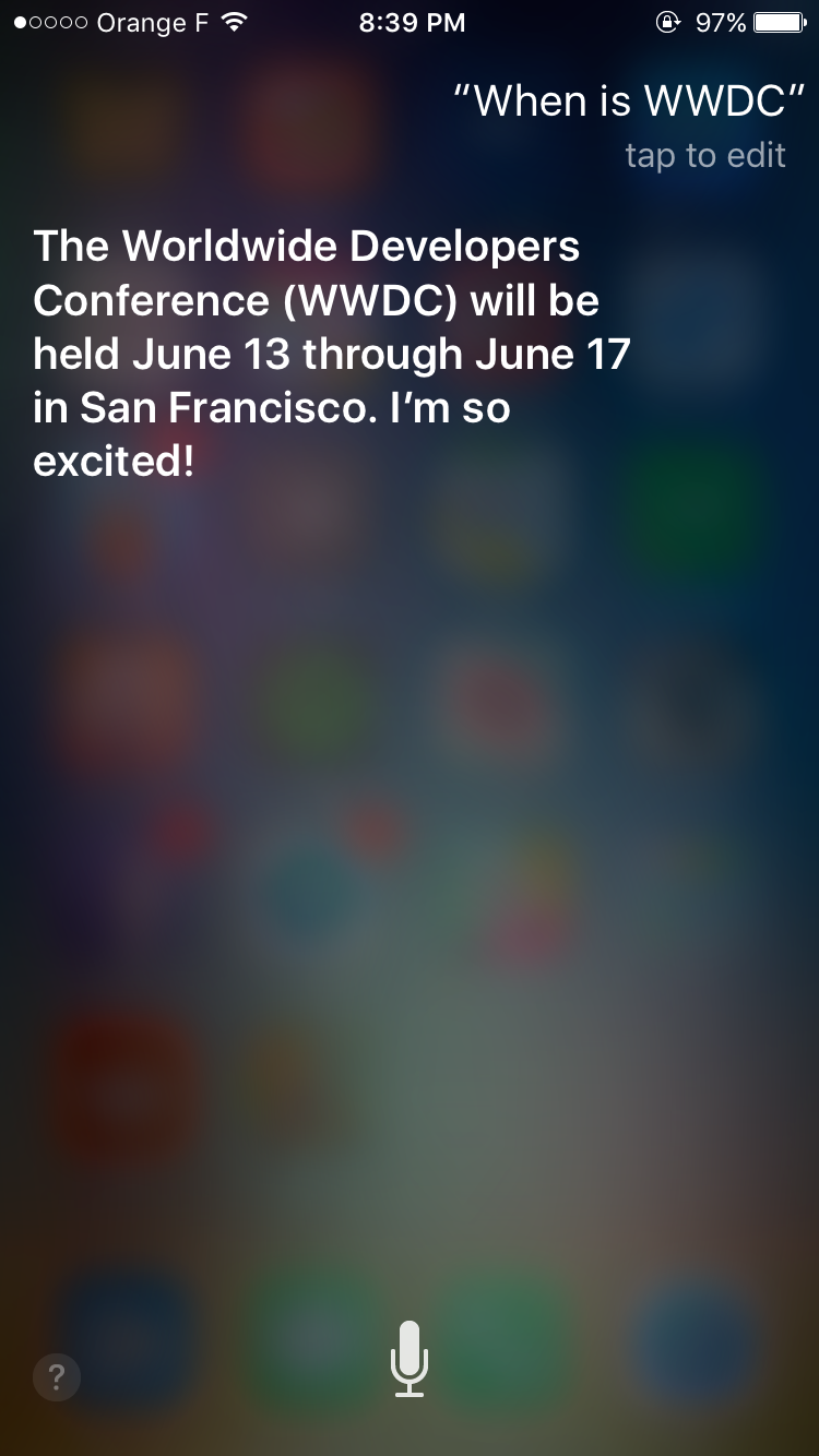 Siri раскрыла дату проведения конференции WWDC 2016