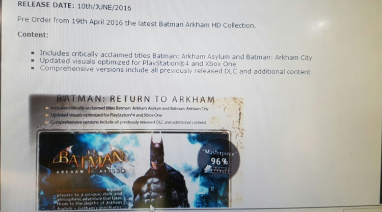Слухи: сборник Batman Arkham HD Collection для PS4 и Xbox One выйдет в июне