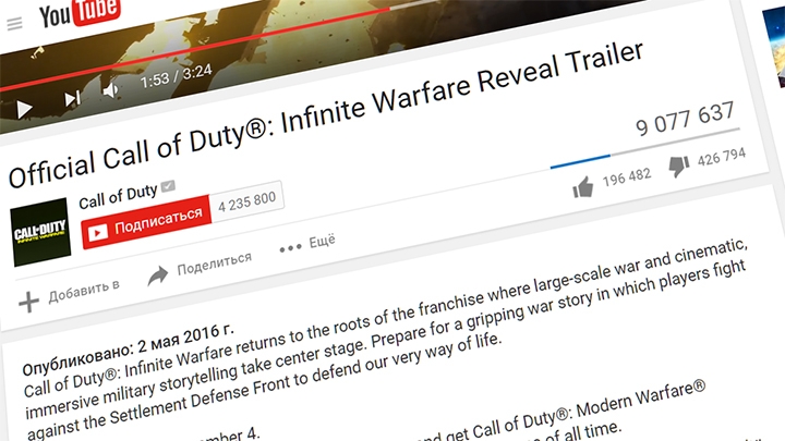 Activision прокомментировала негативную реакцию игроков на трейлер CoD: Infinite Warfare