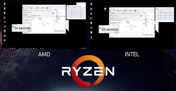 Результаты работы AMD Ryzen 3,4 ГГц и Intel Core i7-6900K в Handbrake